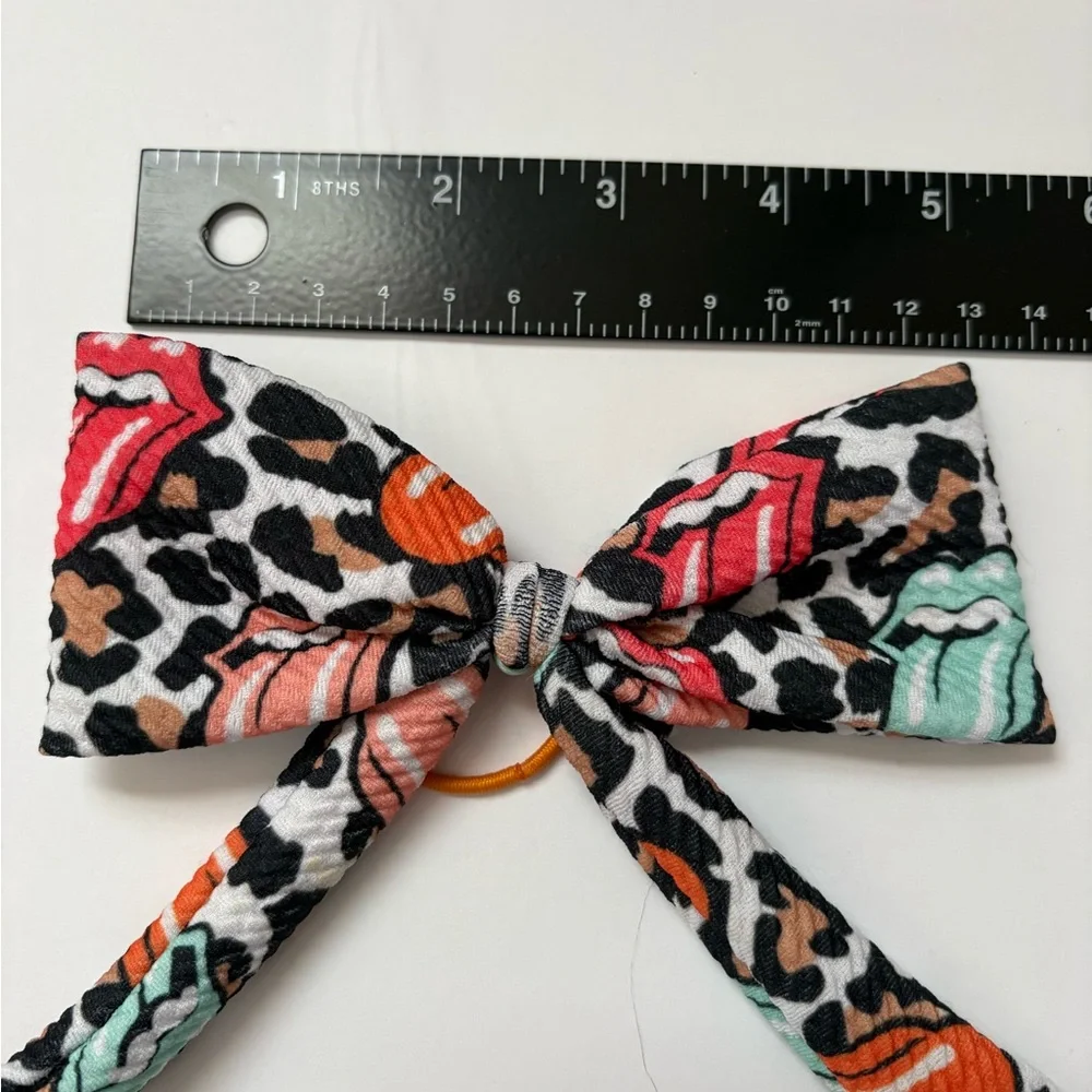 Leopard Print Hair Bow with Lip Design